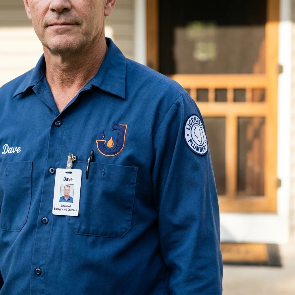 Licensed plumber showing ID badge in Martinsville, NJ