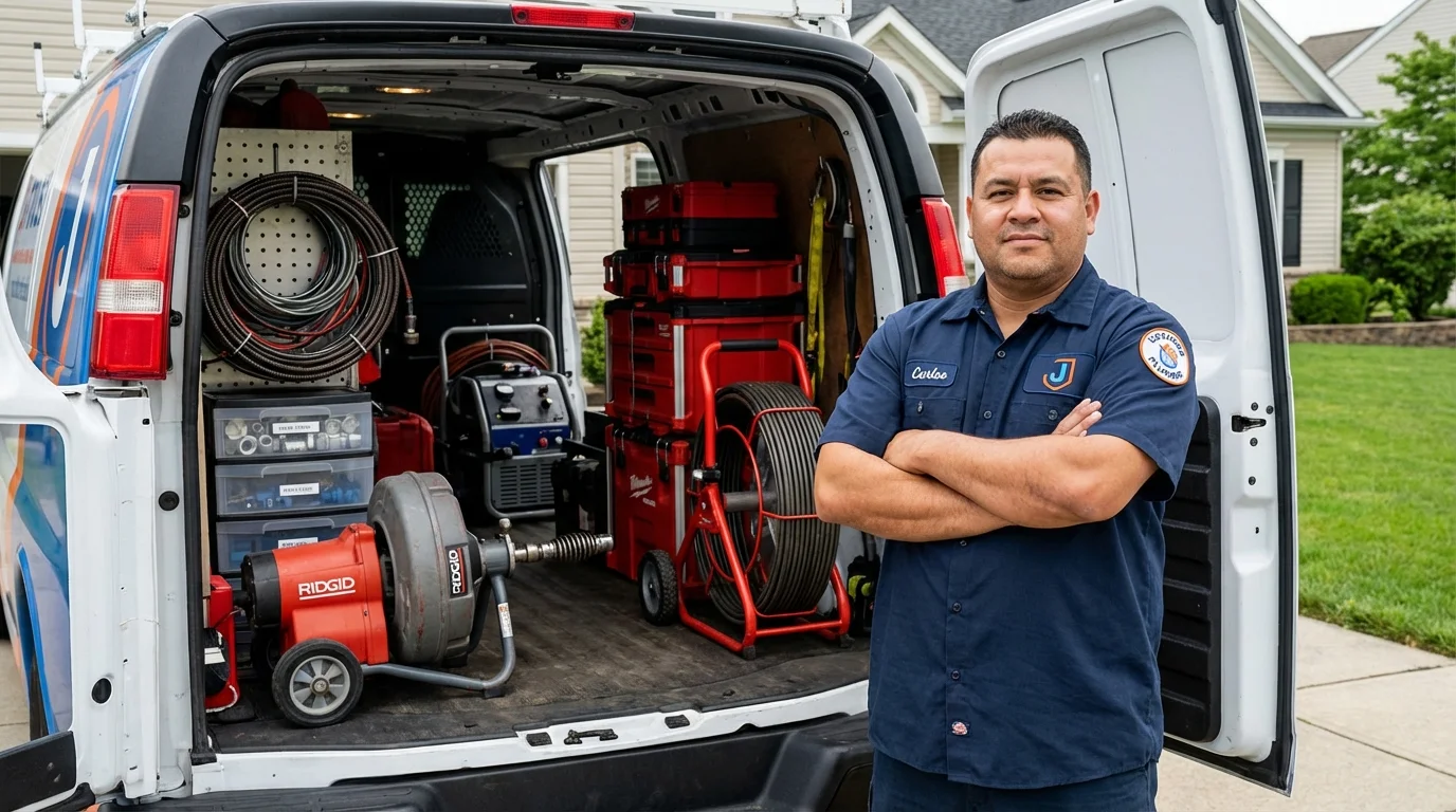 Professional drain cleaning equipment and Johns Plumbing LLC plumber in Martinsville