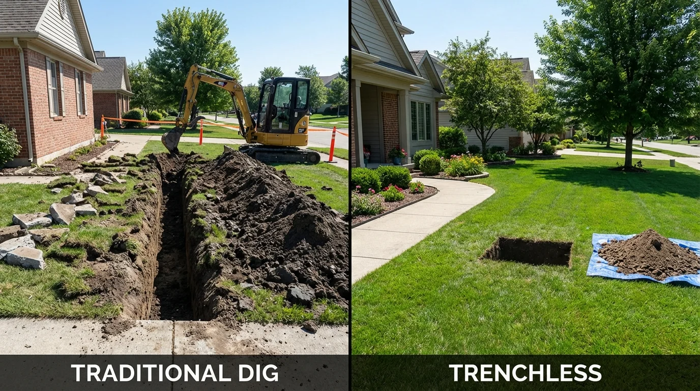 Trenchless sewer repair with minimal yard damage versus traditional excavation in Martinsville, NJ